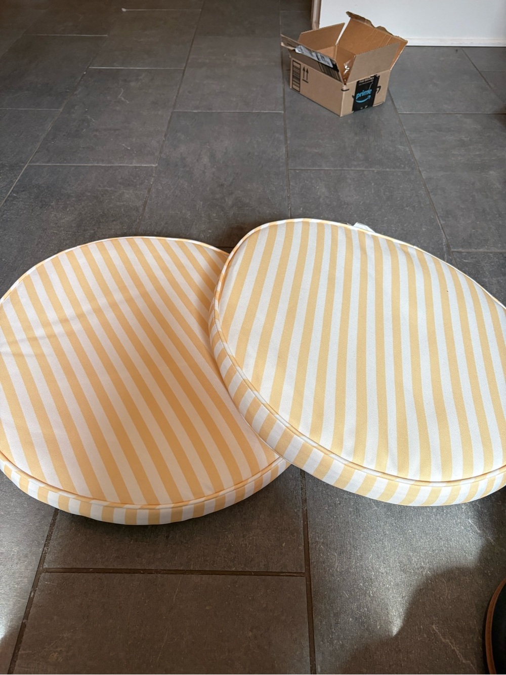 Rachel Zoe Yellow and White Striped Round Seat Cushions (Pair)